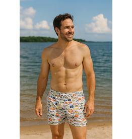 Tropical Fish Printed Swim Trunks White Multi