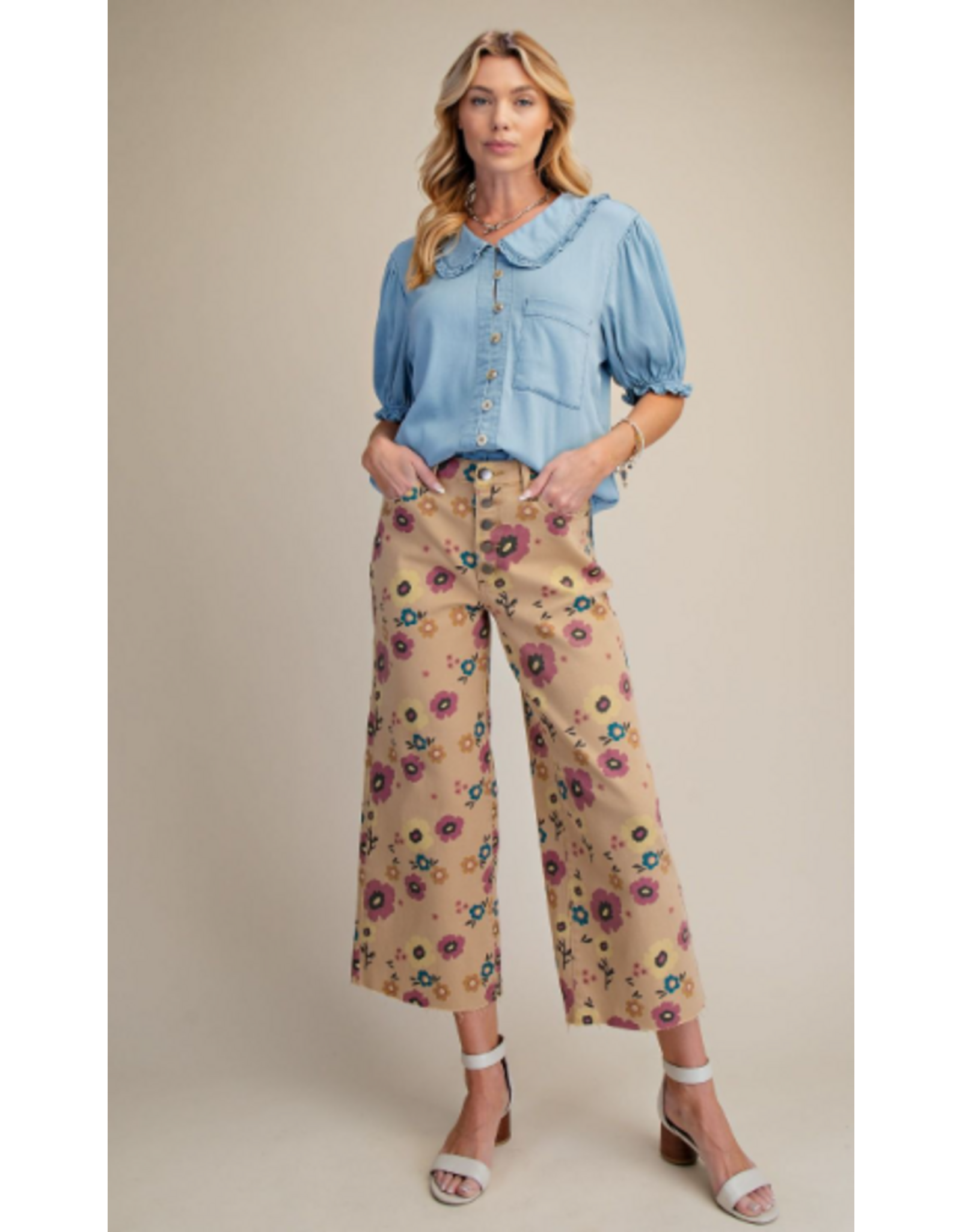 Flora Floral Print Jeans Enzyme Wash