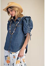 Patsy Ruffle Short Sleeve Denim Shirt