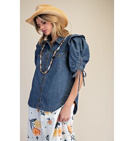 Patsy Ruffle Short Sleeve Denim Shirt