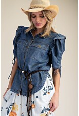 Patsy Ruffle Short Sleeve Denim Shirt