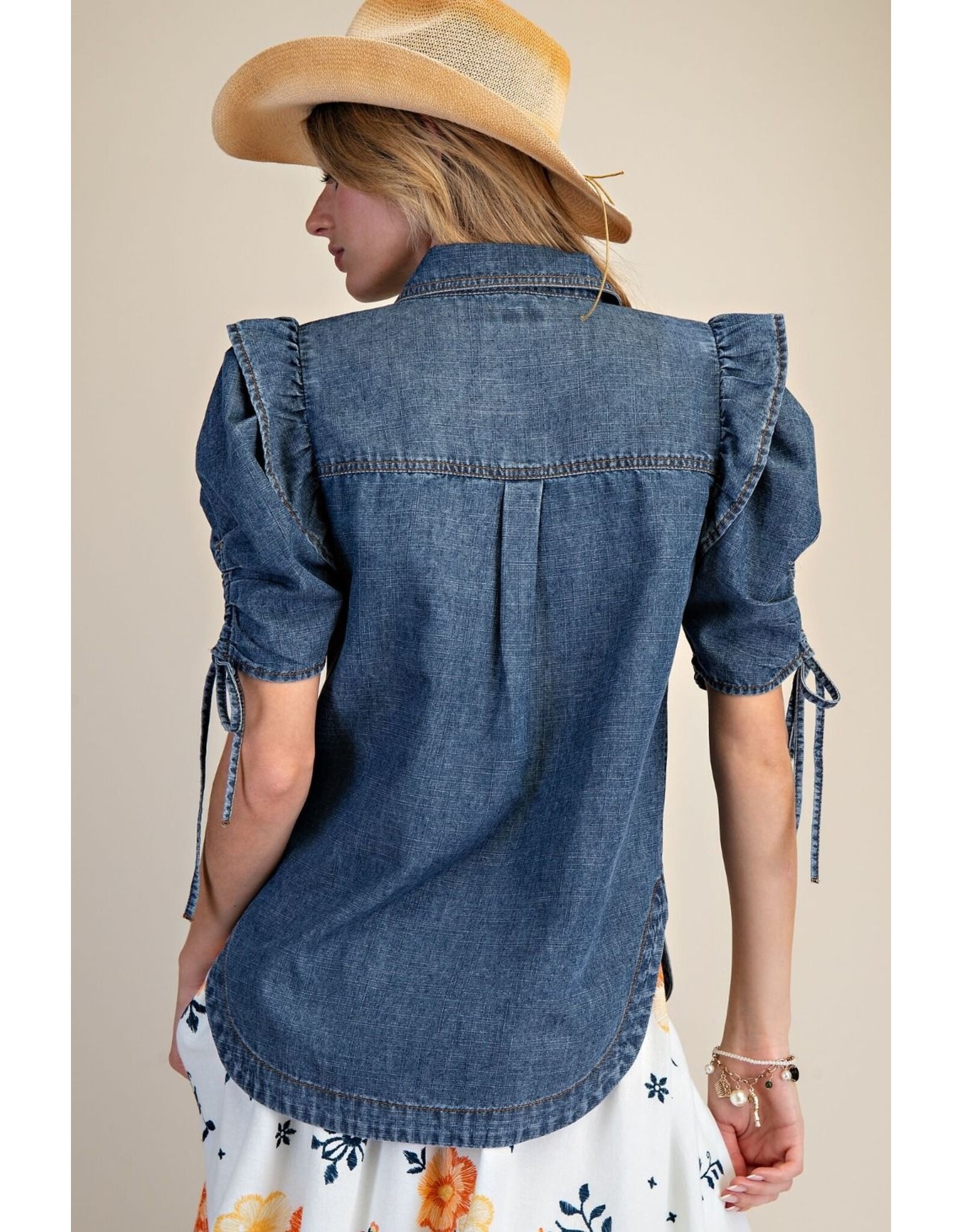 Patsy Ruffle Short Sleeve Denim Shirt