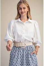 Whitney White Bubble 3/4 Sleeve Cotton Top with Scarf