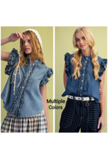 Holly Ruffle Cap Sleeve Denim Shirt
