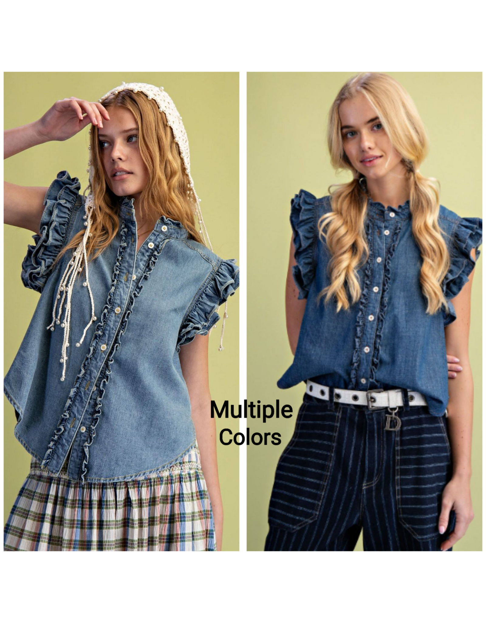 Holly Ruffle Cap Sleeve Denim Shirt