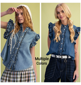 Holly Ruffle Cap Sleeve Denim Shirt