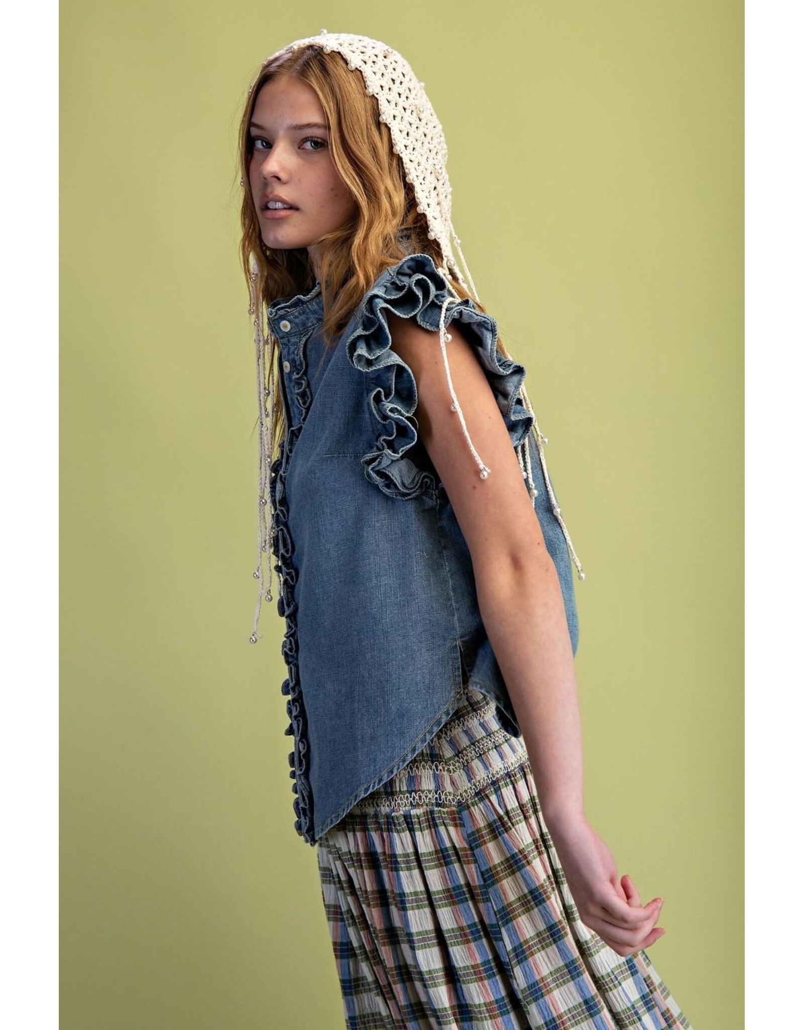 Holly Ruffle Cap Sleeve Denim Shirt