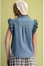 Holly Ruffle Cap Sleeve Denim Shirt