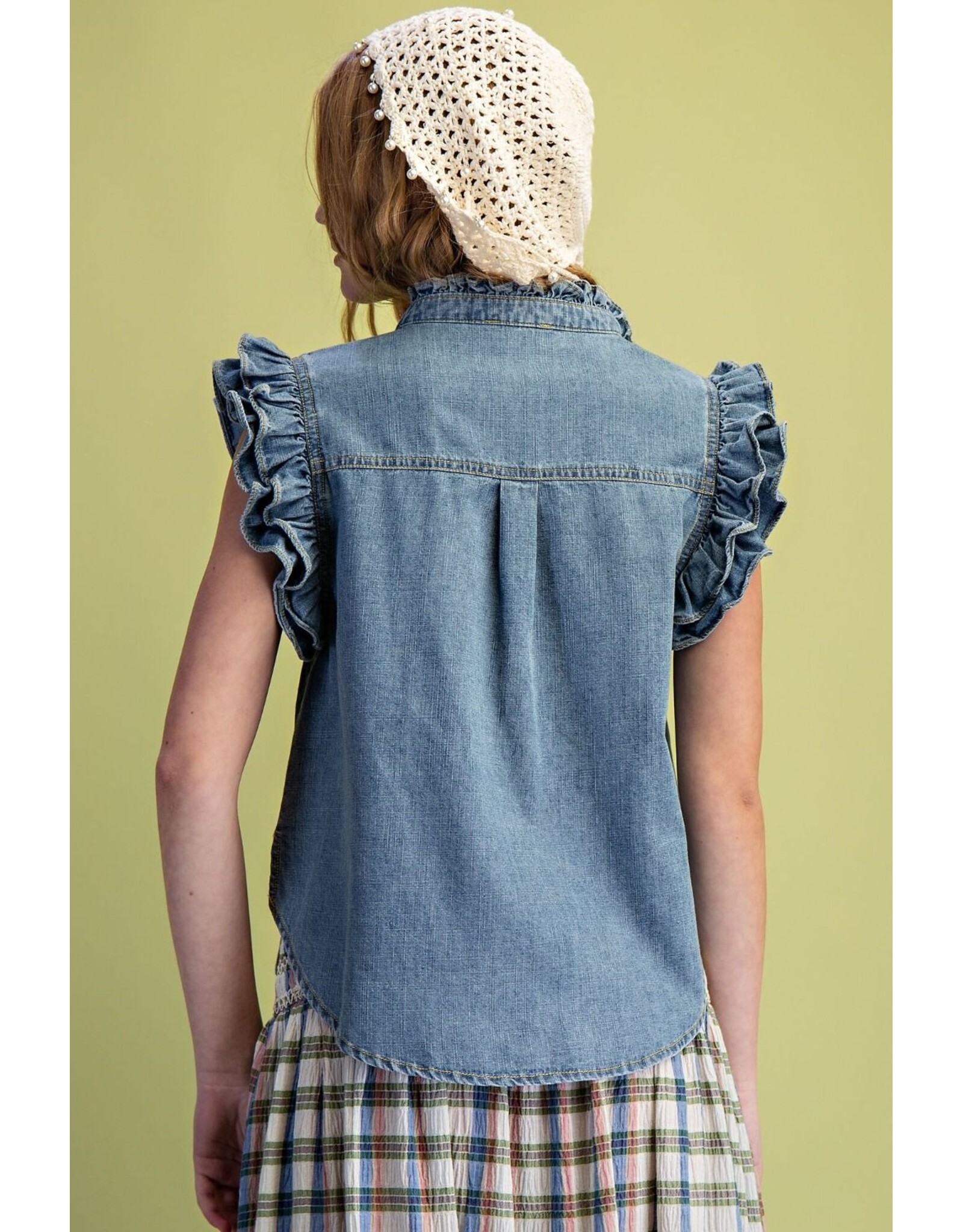 Holly Ruffle Cap Sleeve Denim Shirt