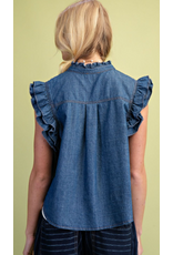 Holly Ruffle Cap Sleeve Denim Shirt