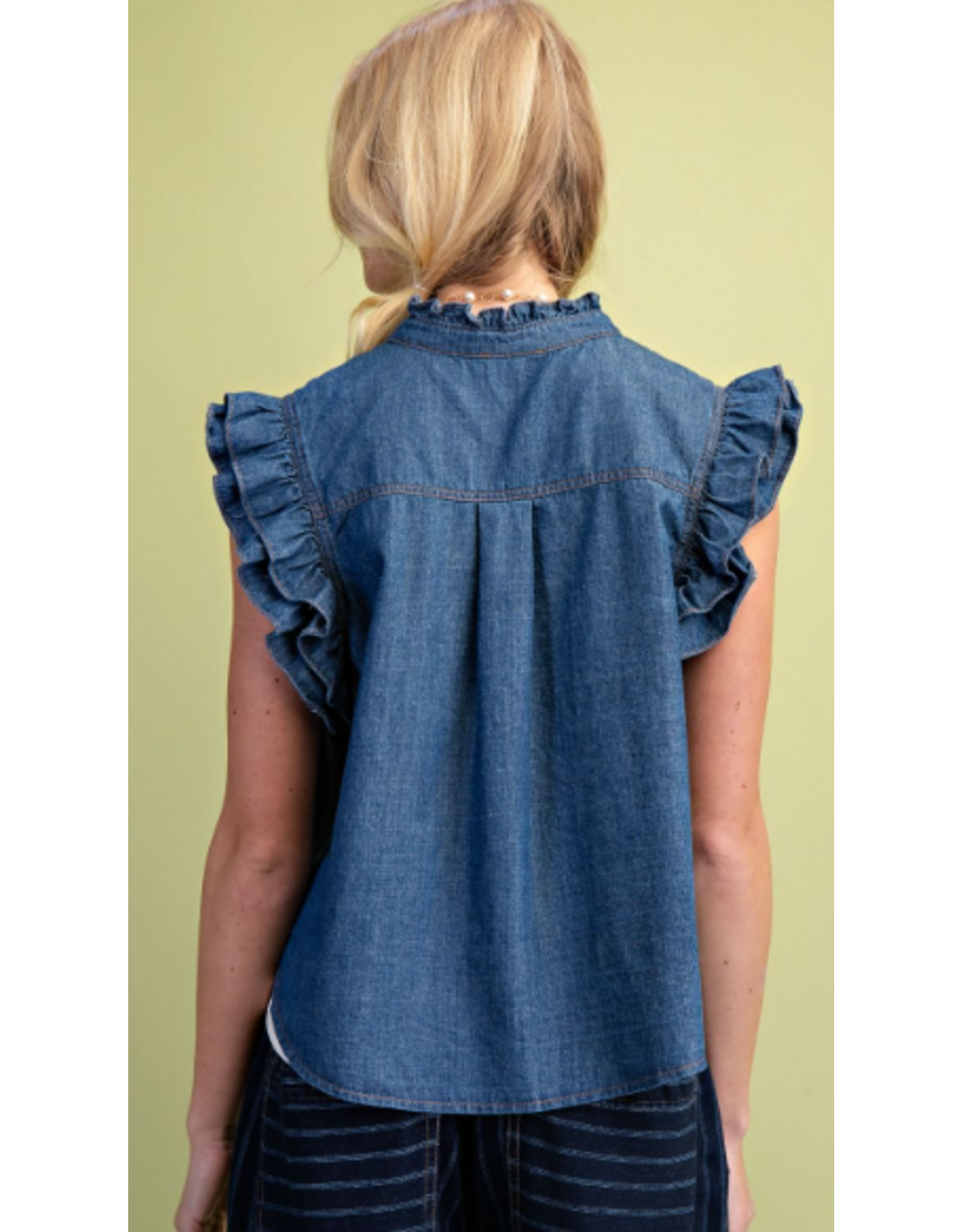 Holly Ruffle Cap Sleeve Denim Shirt