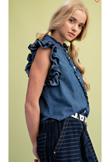 Holly Ruffle Cap Sleeve Denim Shirt
