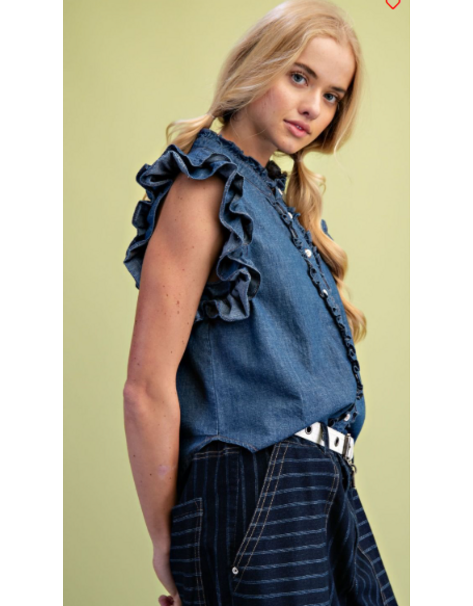 Holly Ruffle Cap Sleeve Denim Shirt