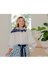 Whitney White Bubble 3/4 Sleeve Cotton Top with Scarf