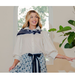 Whitney White Bubble 3/4 Sleeve Cotton Top with Scarf