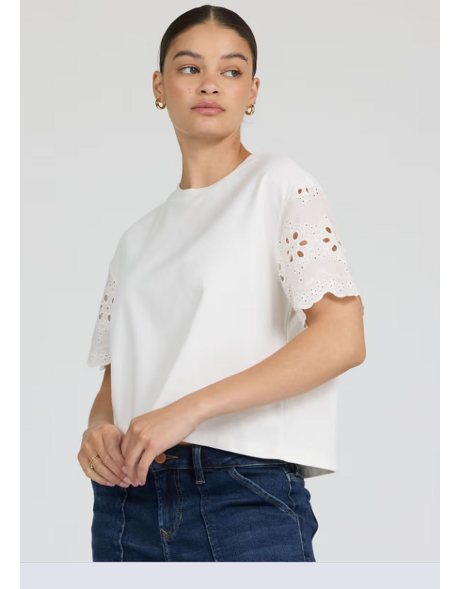 Dear John Denim Dear John Maddox Eyelet Sleeve Top  Riviera White
