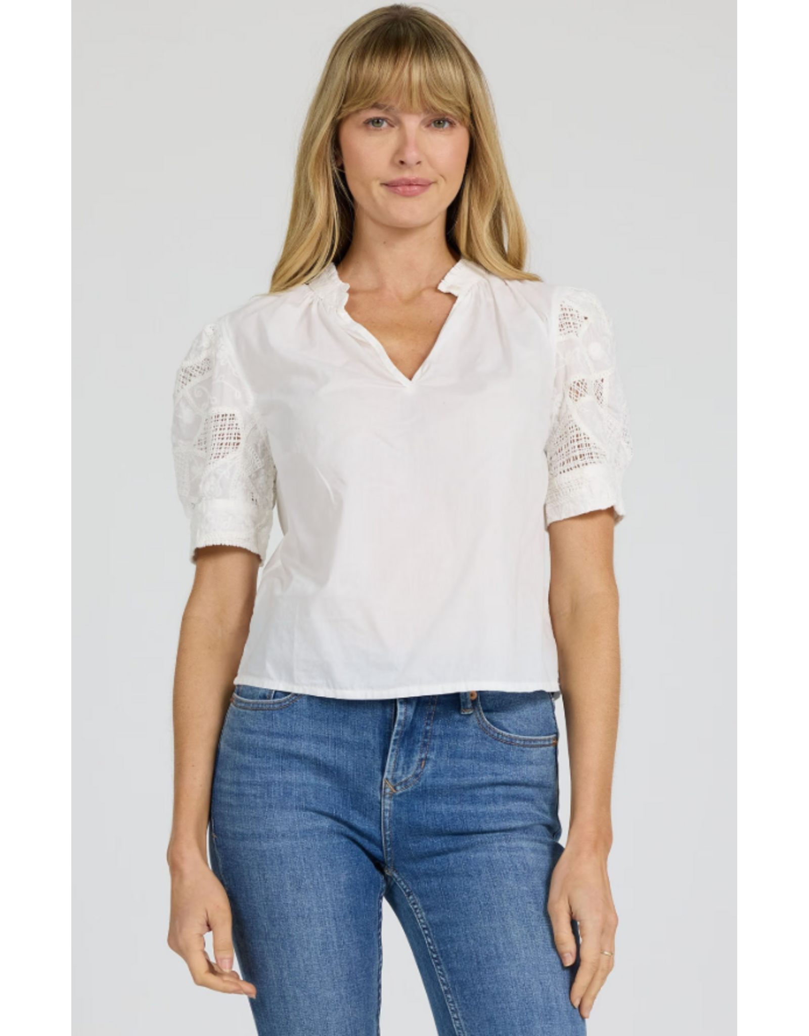 Dear John Denim Dear John Sammi Lace Puff Short Sleeve Top White
