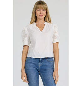 Dear John Denim Dear John Sammi Lace Puff Short Sleeve Top White
