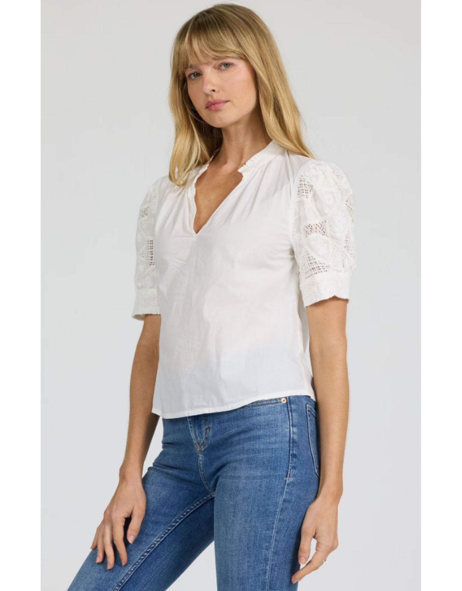 Dear John Denim Dear John Sammi Lace Puff Short Sleeve Top White