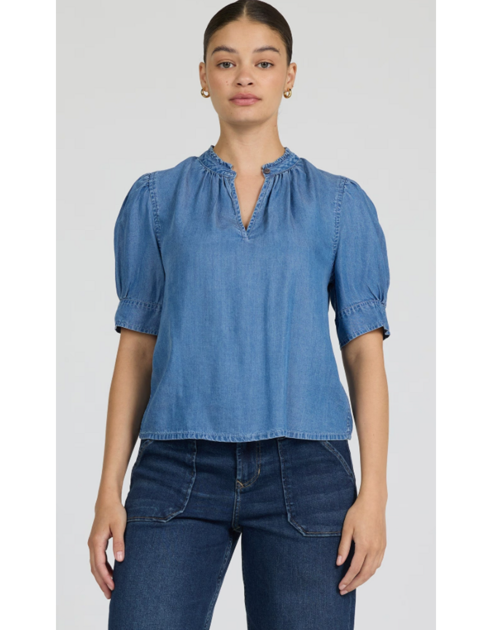 Dear John Denim Dear John Sammi Lace Puff Short Sleeve Top Imperial Blue