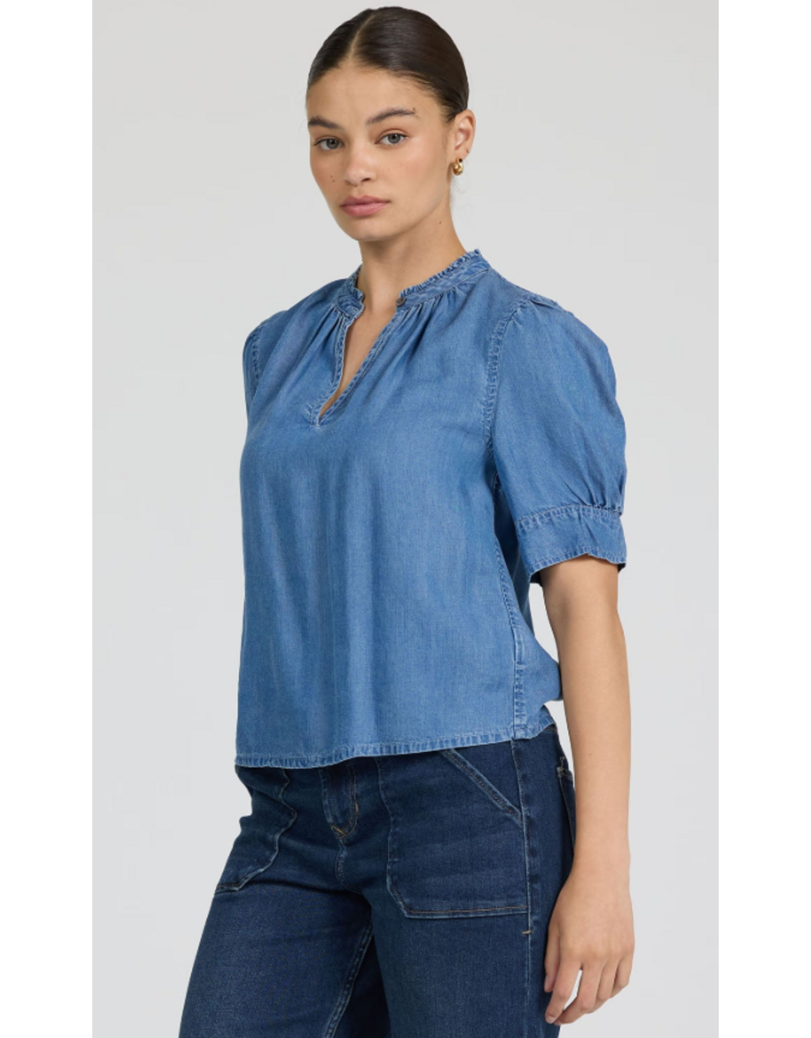 Dear John Denim Dear John Sammi Lace Puff Short Sleeve Top Imperial Blue