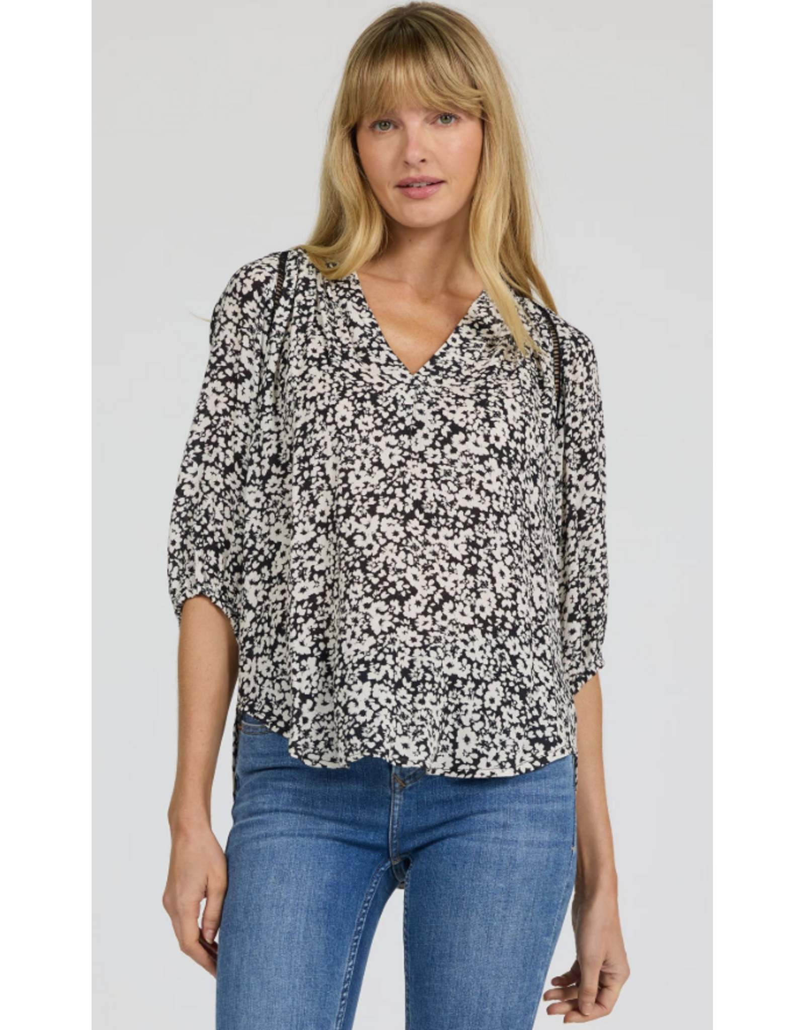 Dear John Denim Dear John Costa 3/4 Sleeve Top Black Pansey