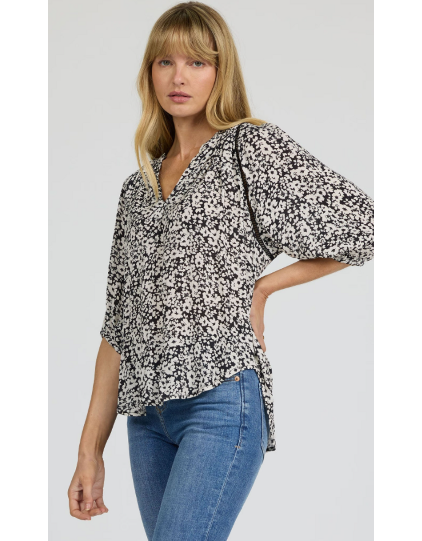 Dear John Denim Dear John Costa 3/4 Sleeve Top Black Pansey