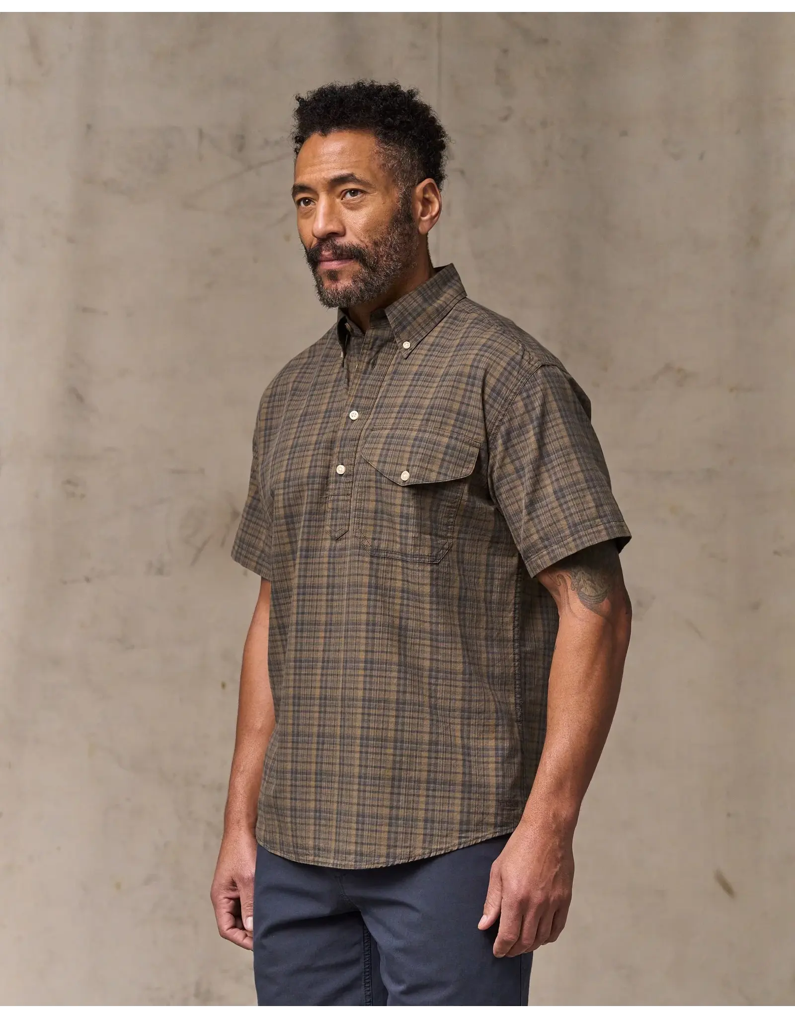 Filson Filson Short Sleeve Madras Popover Shirt Brown Olive Plaid