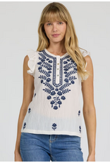 Dear John Denim Dear John Nicola Sleeveless Embroidered Henley Top Egret