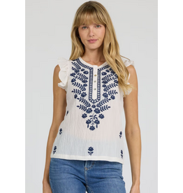 Dear John Denim Dear John Nicola Sleeveless Embroidered Henley Top Egret