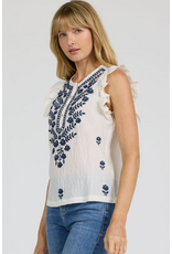 Dear John Denim Dear John Nicola Sleeveless Embroidered Henley Top Egret