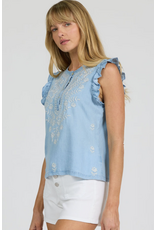Dear John Denim Dear John Nicola Sleeveless Embroidered Henley Top Carolina Blue
