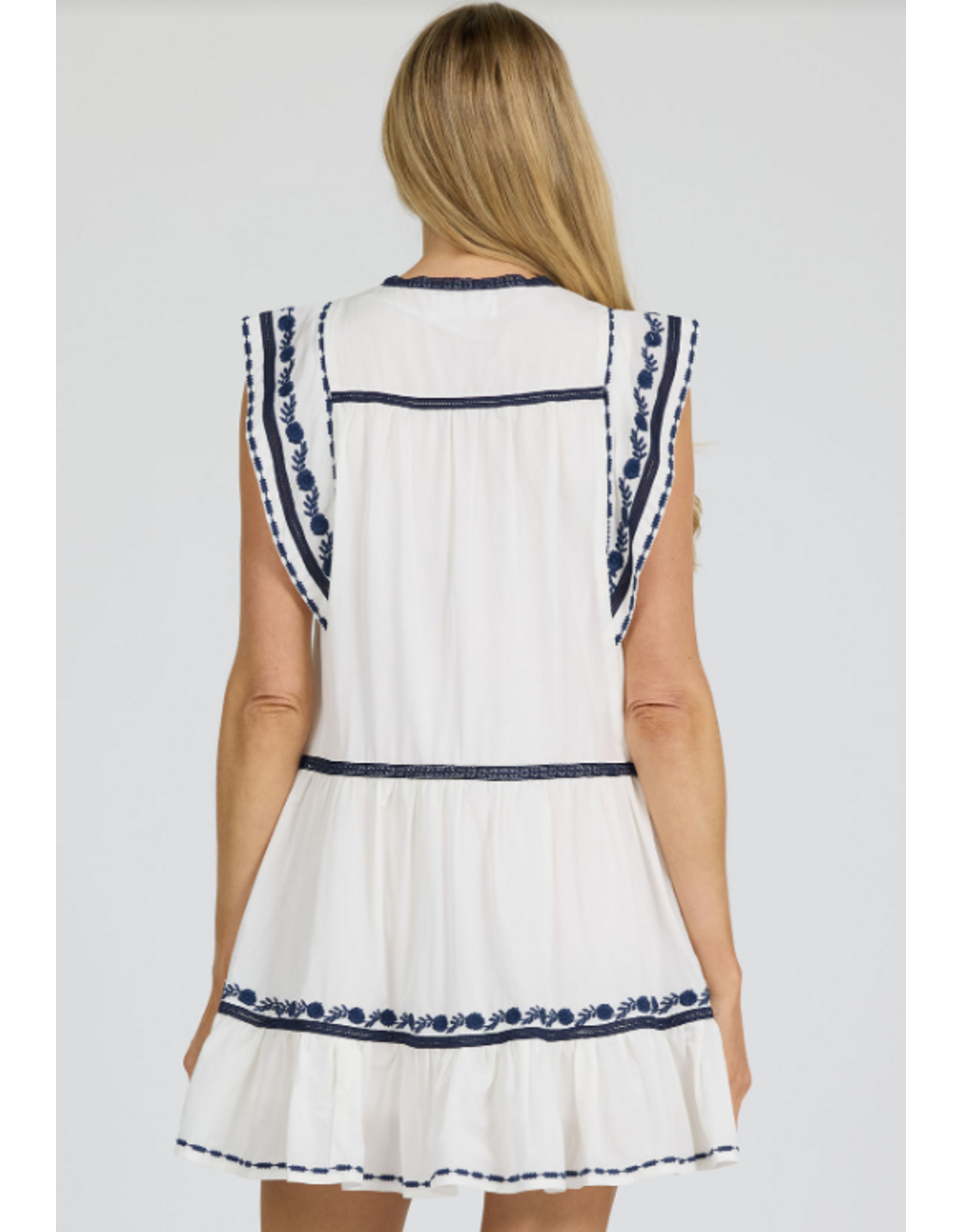 Dear John Denim Dear John Janessa Dress White with Blue Embroidery