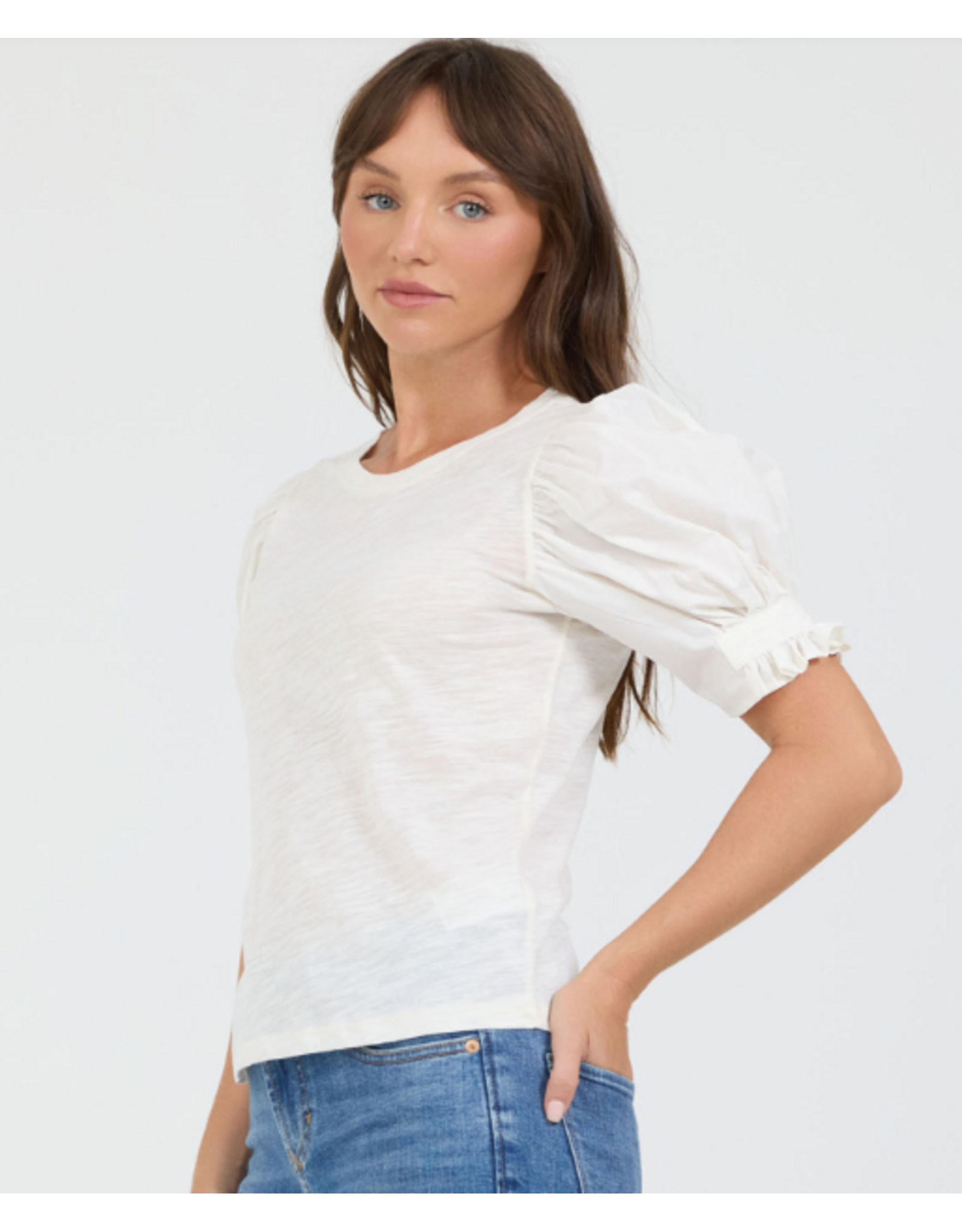 Dear John Denim Dear John Dani Puff Short Sleeve Top Egret