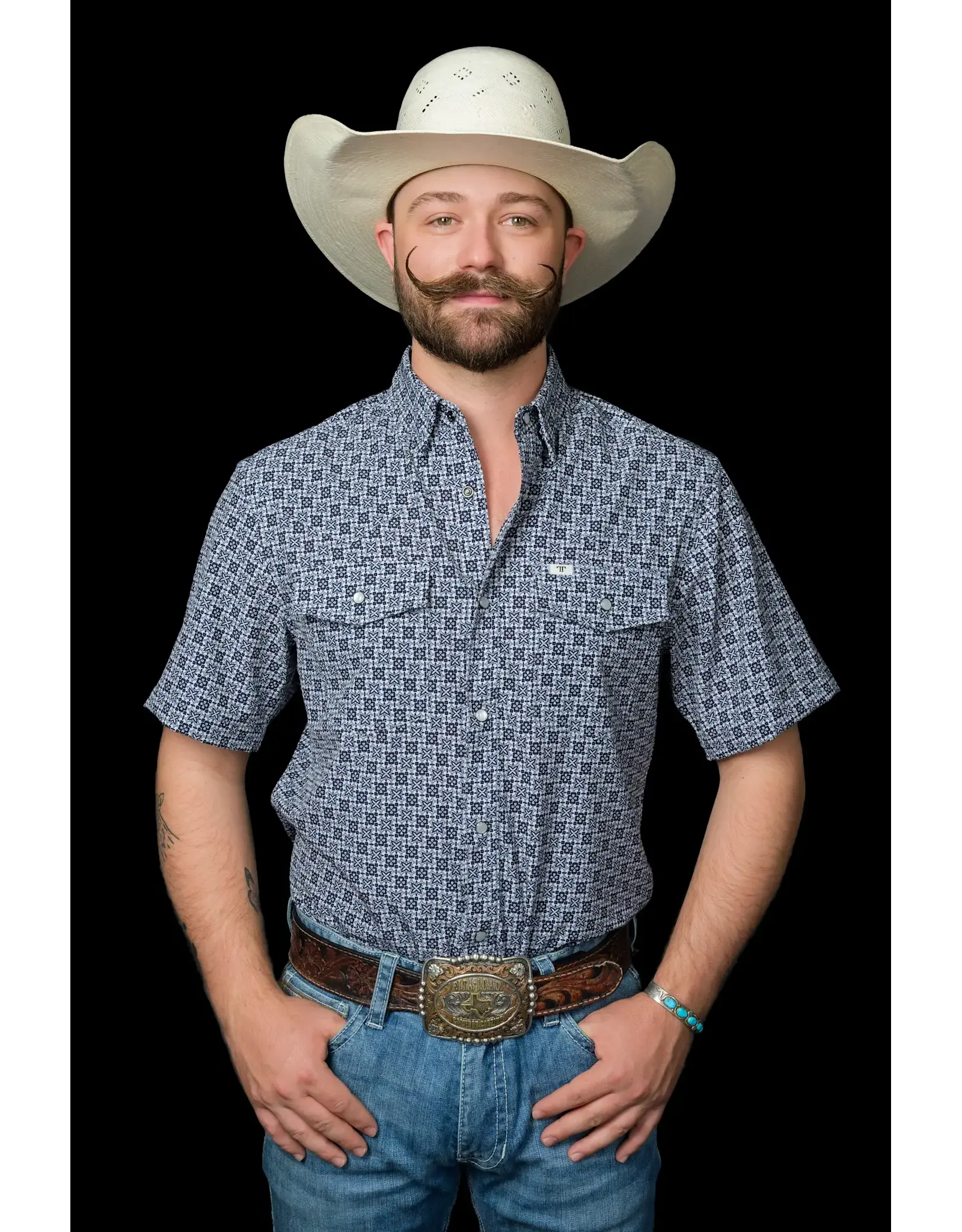 Ferrell Colton Short Sleeve Snap Shirt Blue