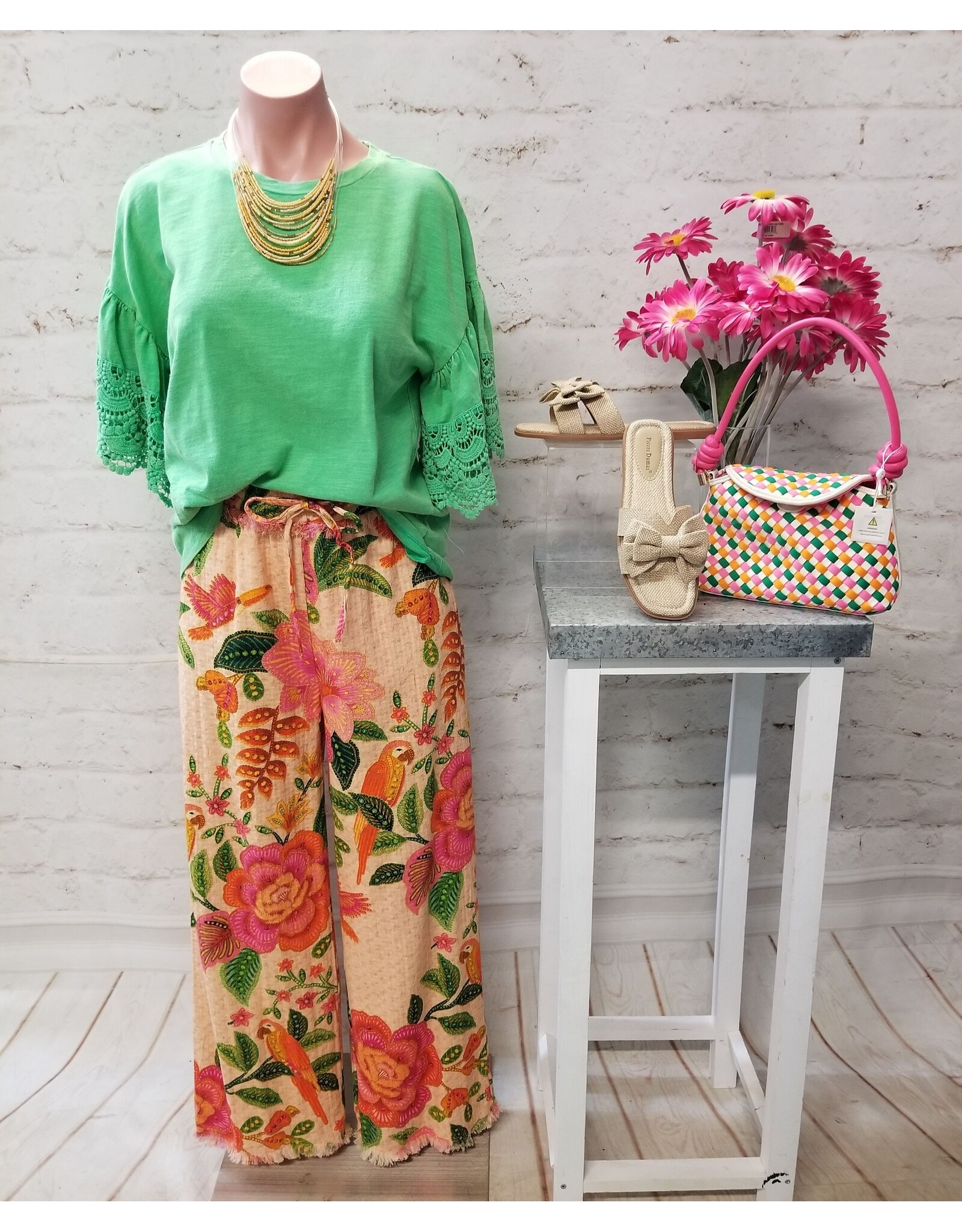 Patty Lace Short Sleeve Top Green