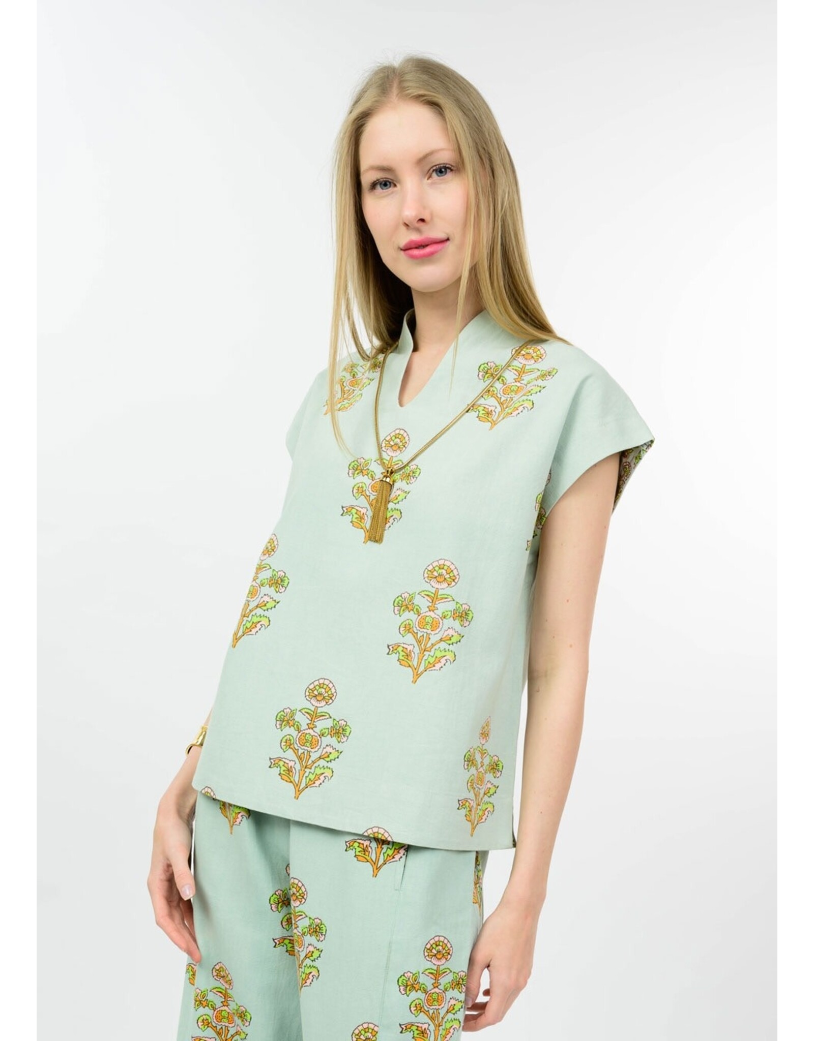 Ivy Jane Ivy Jane Print Popover Top Aqua