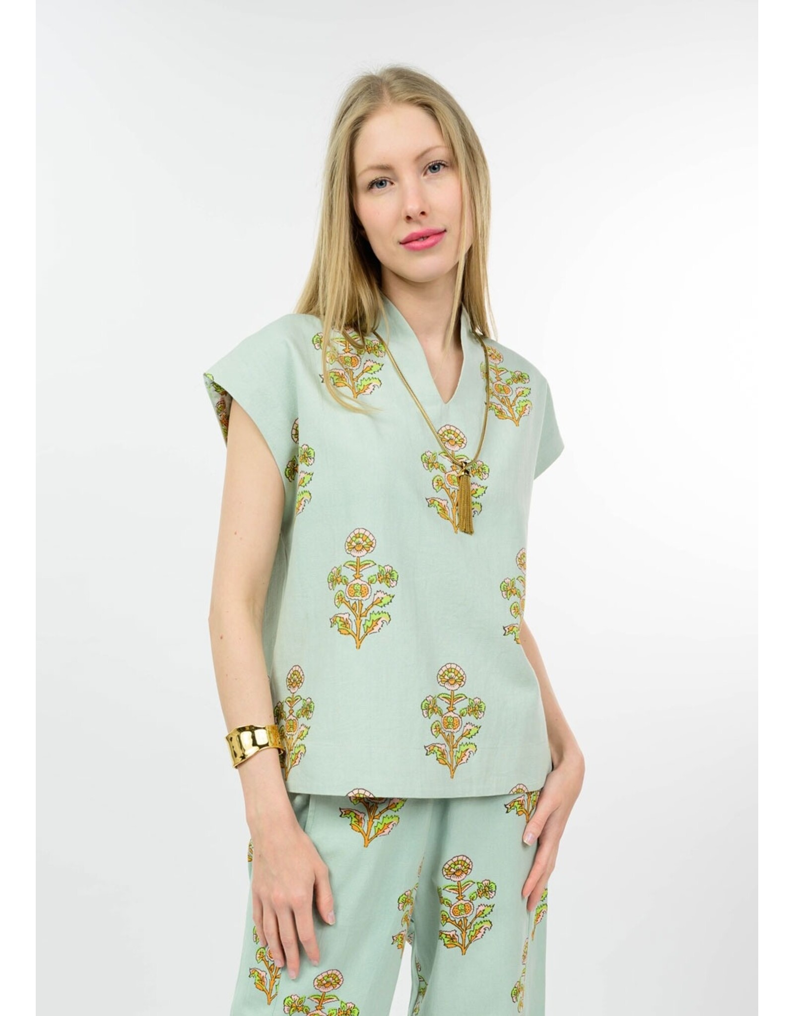 Ivy Jane Ivy Jane Print Popover Top Aqua