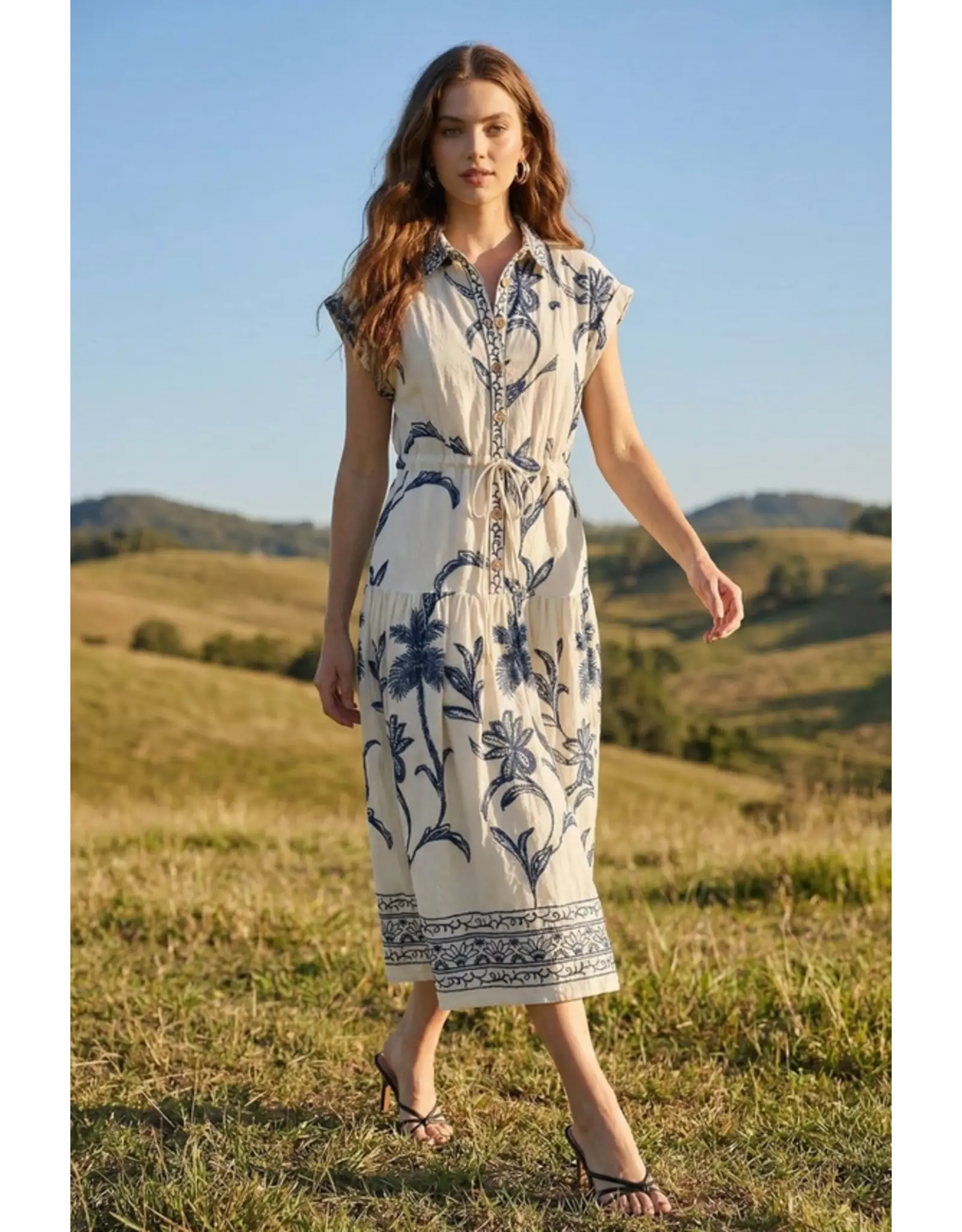 Tiki Embroidered Midi Dress