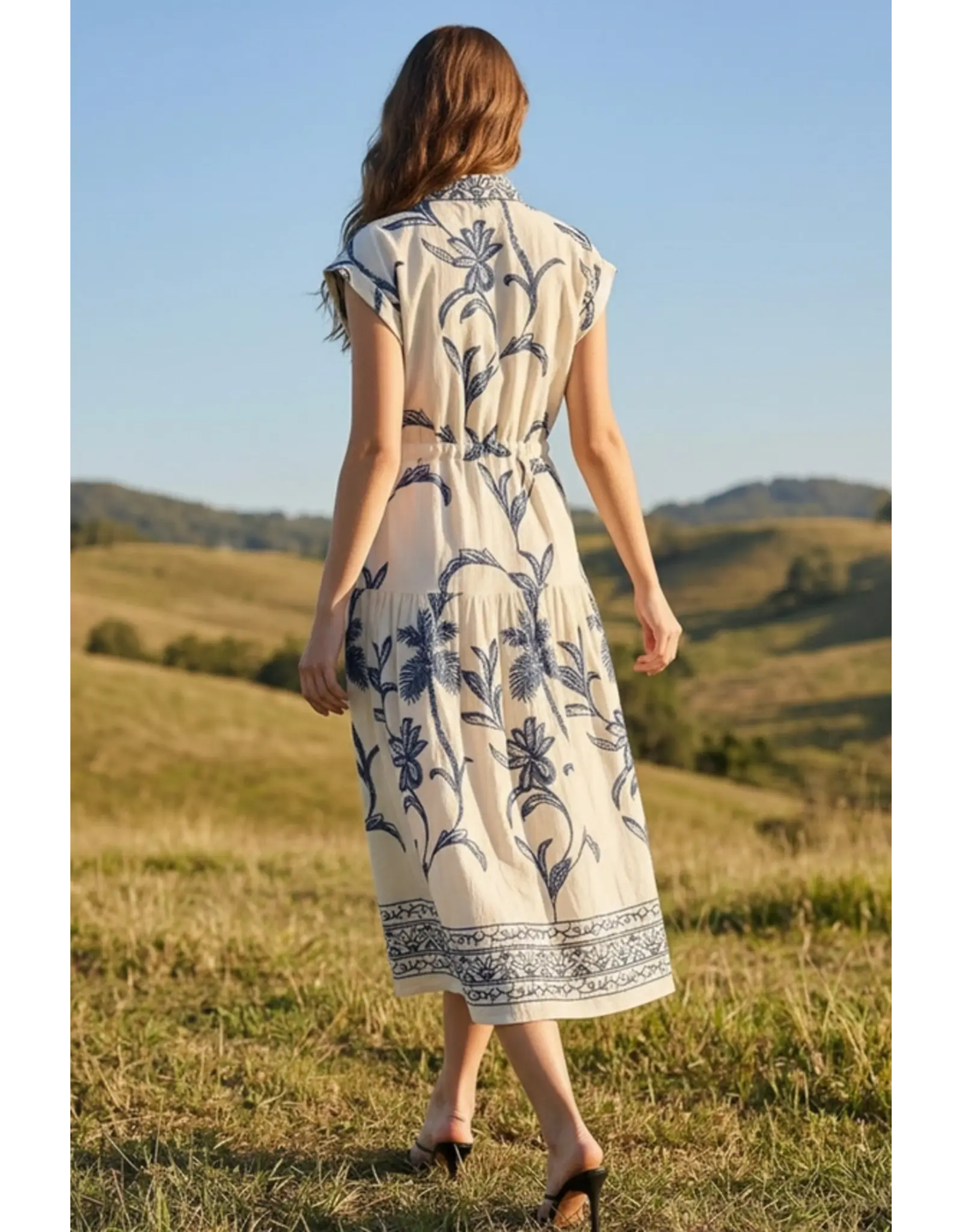 Tiki Embroidered Midi Dress