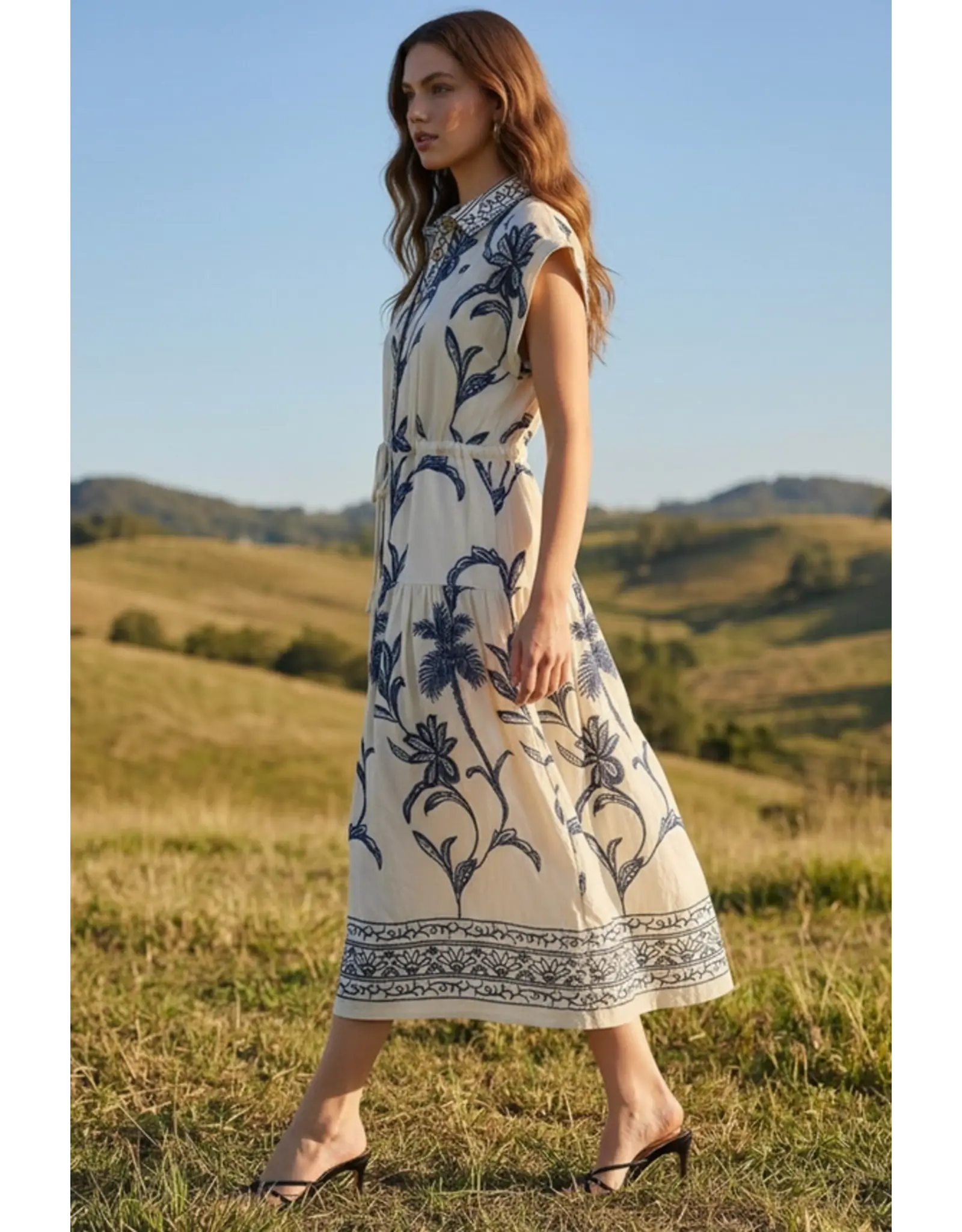 Tiki Embroidered Midi Dress