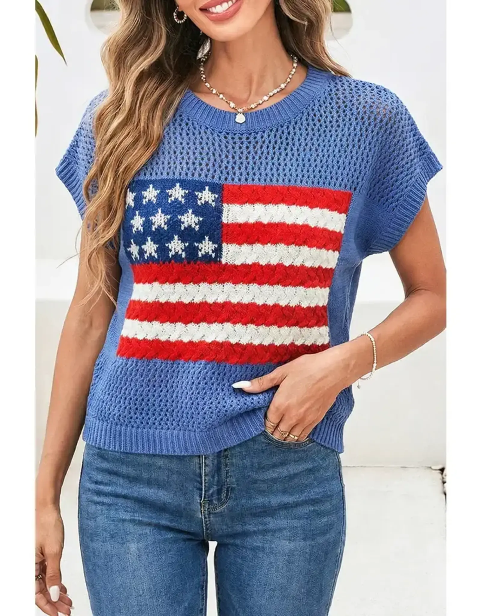 Fannie Flag Open Weave Sweater