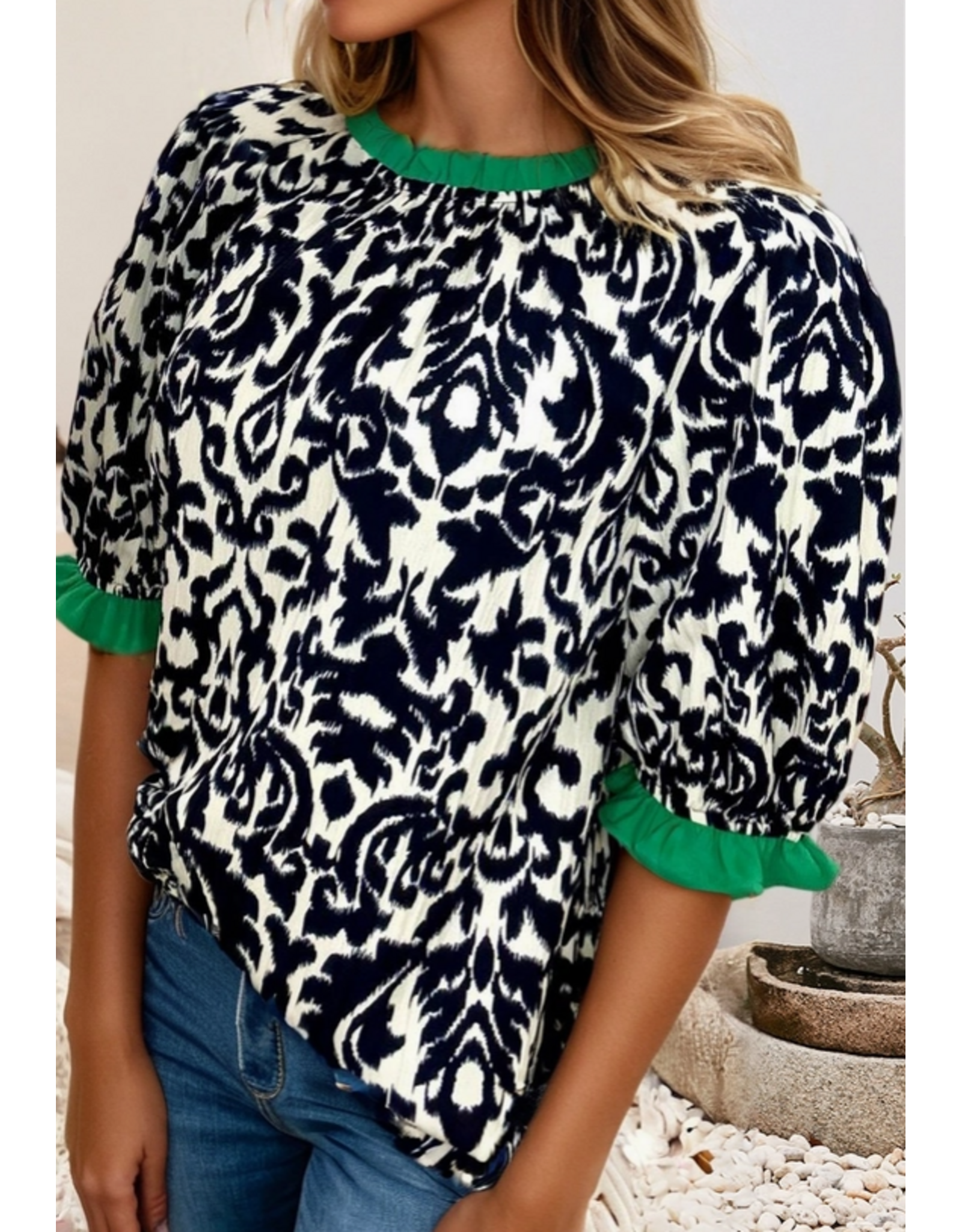 Kelly Ikat Black White Blouse