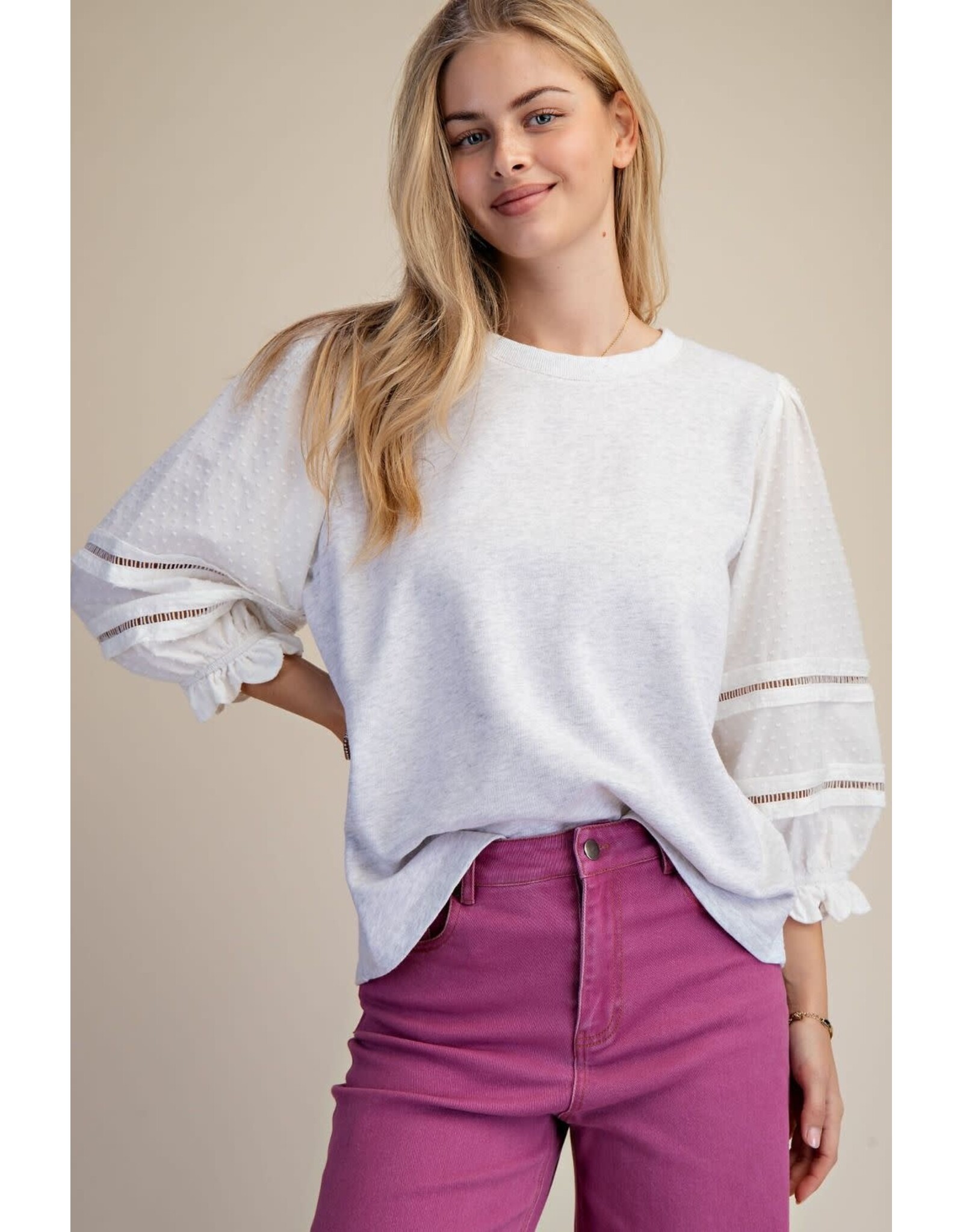 Nancy 3/4 Sleeve Top Heather Grey