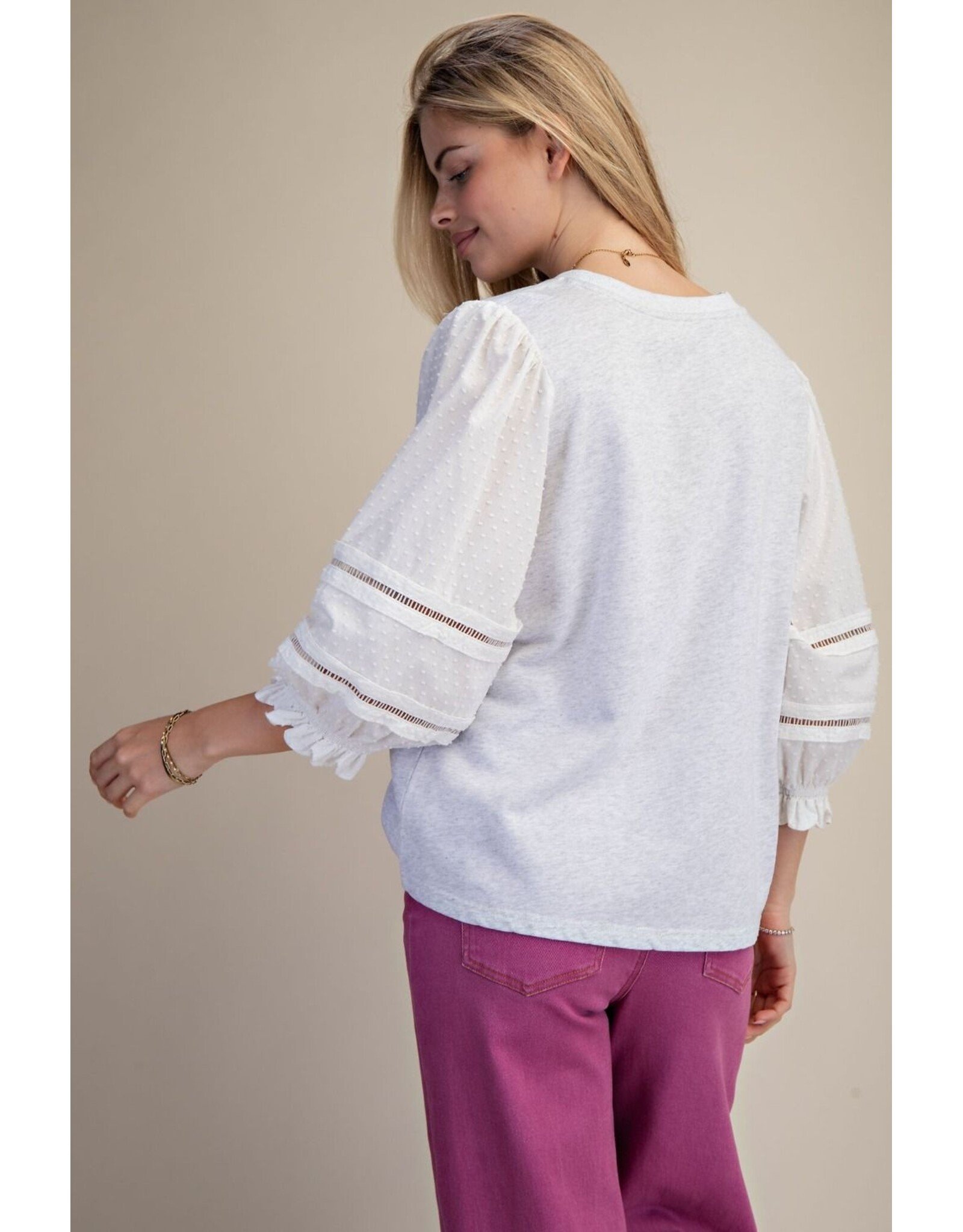 Nancy 3/4 Sleeve Top Heather Grey