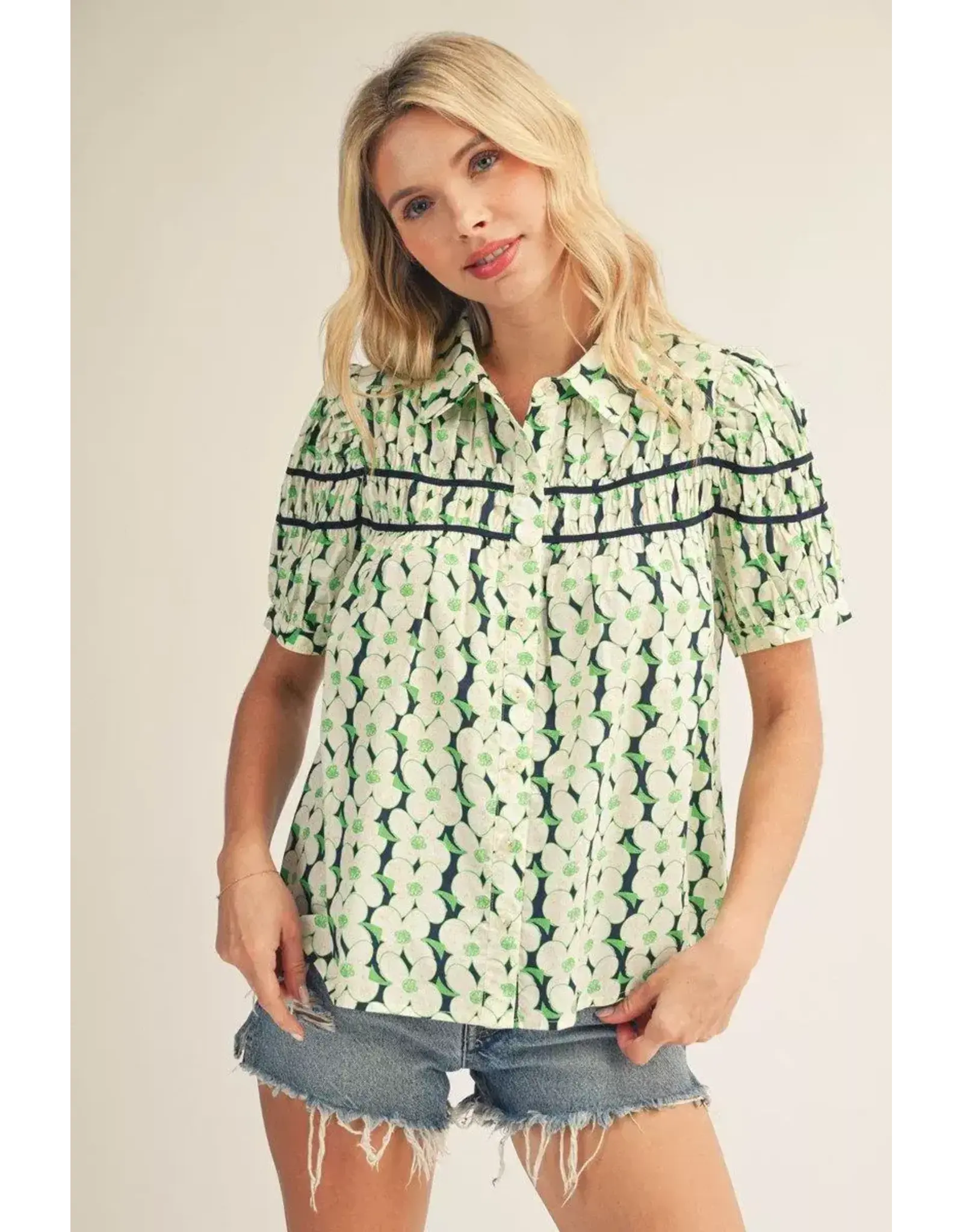 Heidi Floral Top Navy