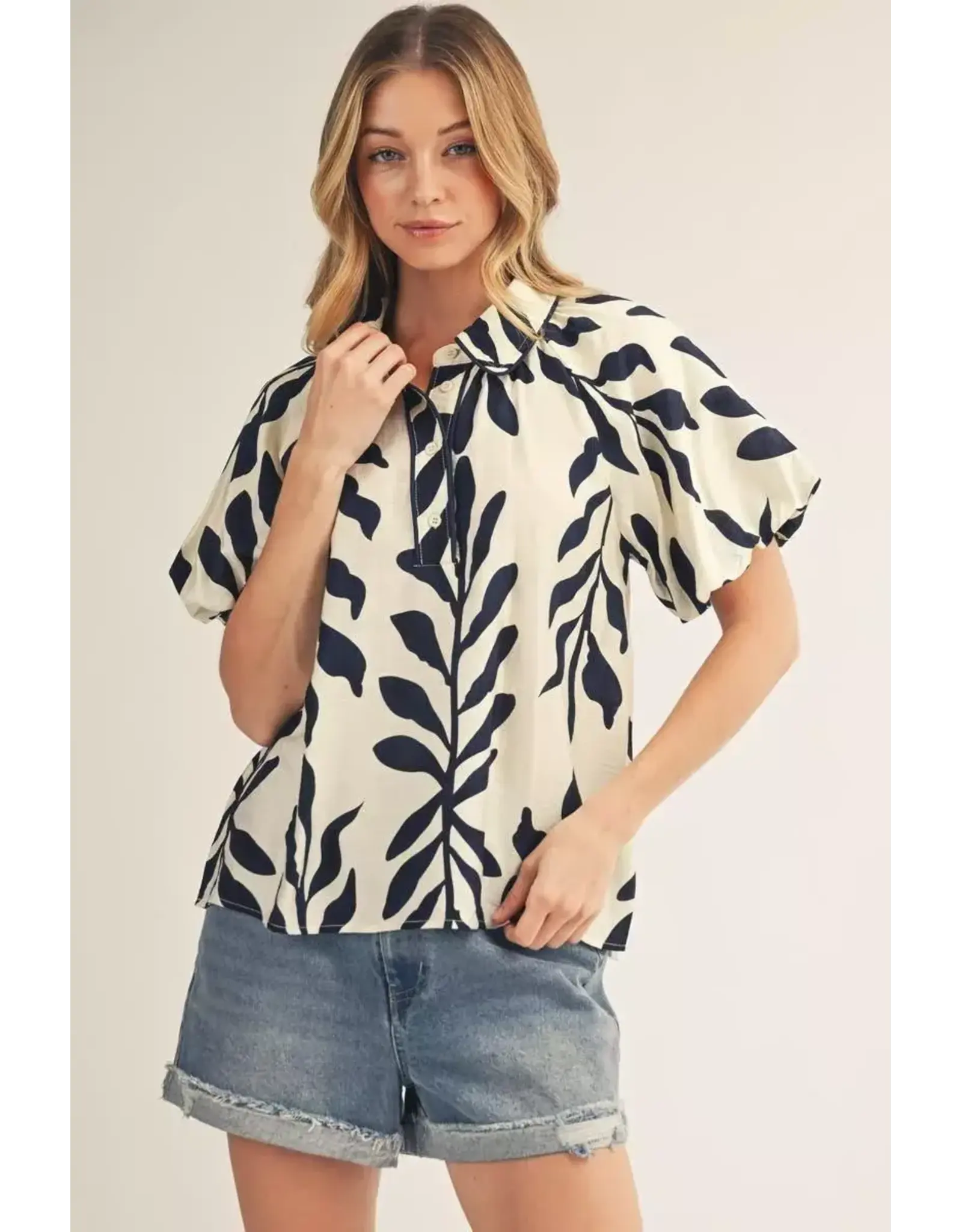 Geena Leaf Print Blouse