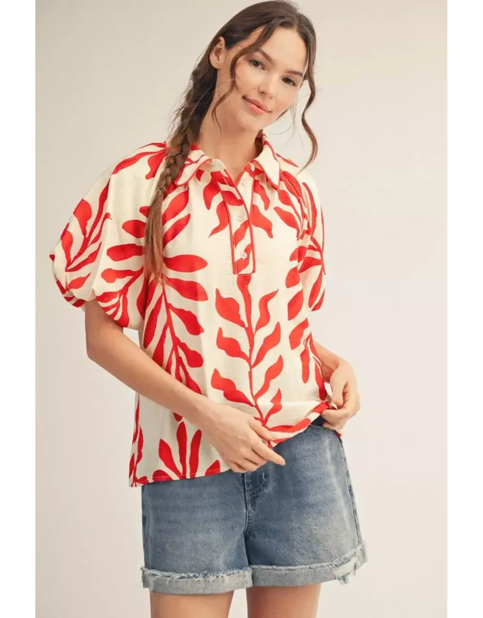 Geena Leaf Print Blouse