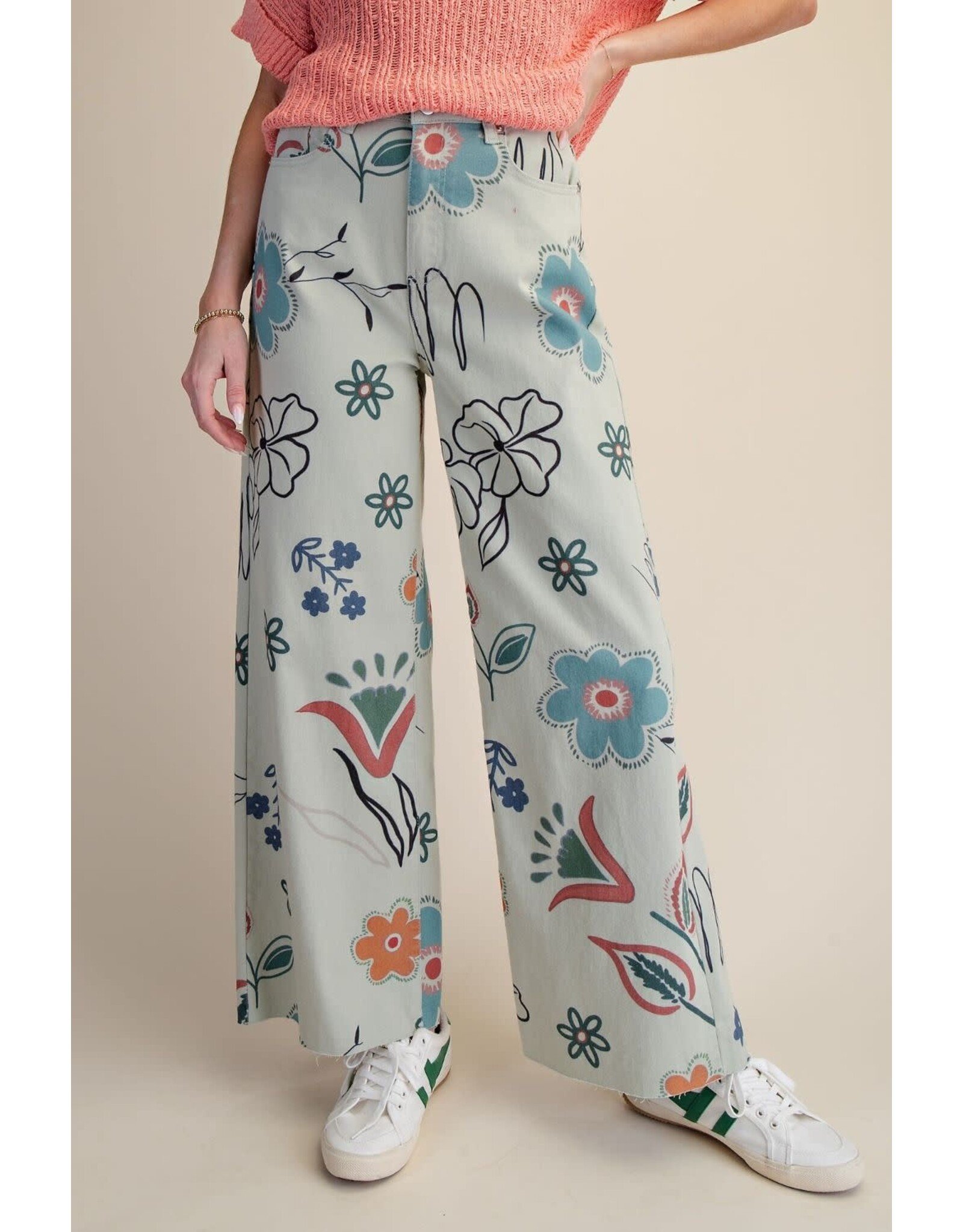 Juno Floral Print Powder Blue Pants