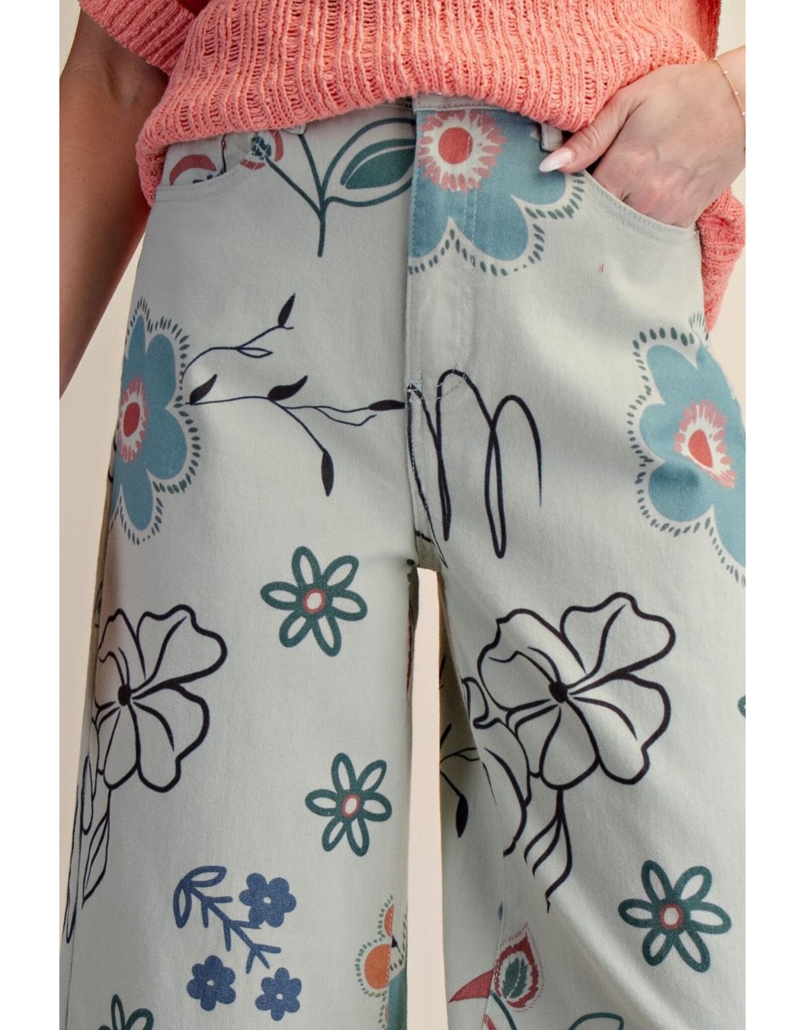 Juno Floral Print Powder Blue Pants